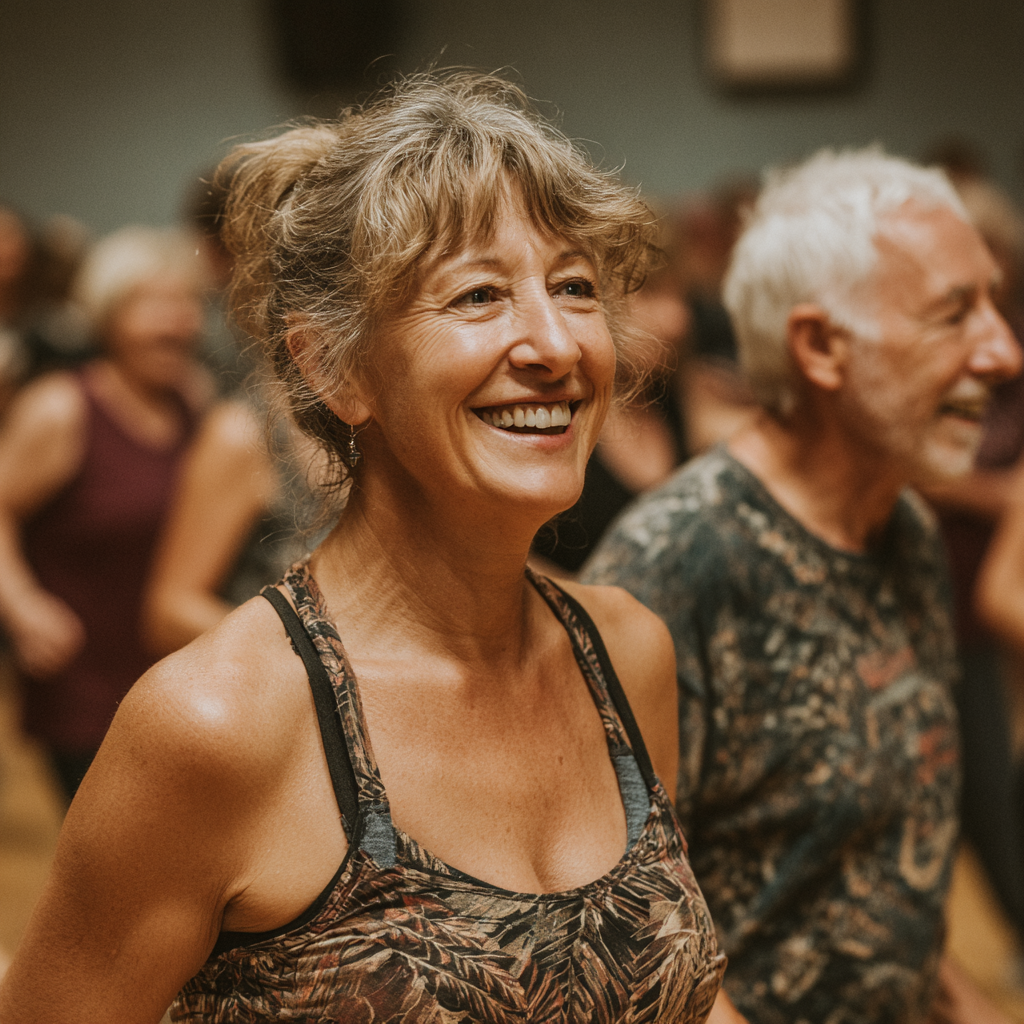 Група активних людей віком 50-60 років на груповому тренуванні у durmavint